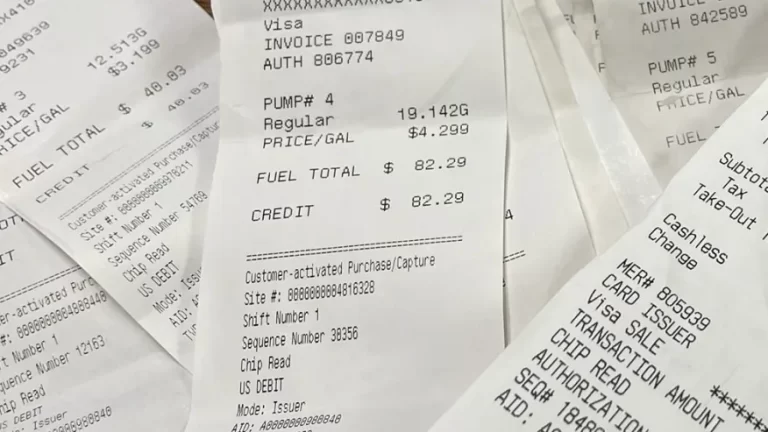 A large stack of receipts