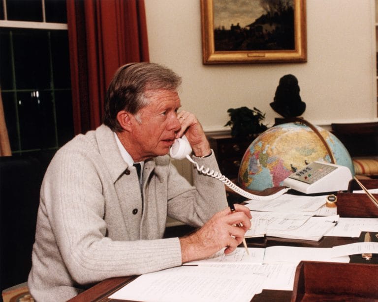 Jimmy Carter wearing a sweet cardigan.