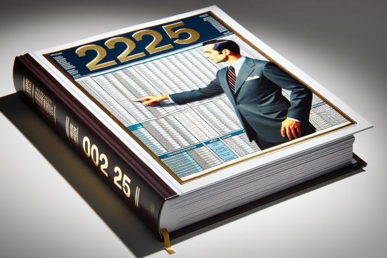 A glossy hardcover year-end government report opened to a full-page photograph of a suited official pointing at a redacted chart.